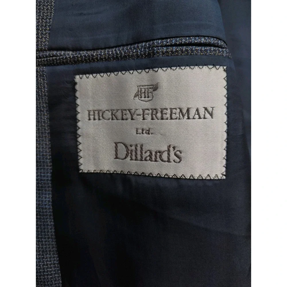 Hickey Freeman Mens Wool Sports Coat 42L Blue Beige Made in USA 3 Button M502